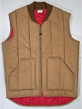 Walls Vintage Blizzard Pruf Full Zip Brown Canvas Vest USA Made Men's Large Tall